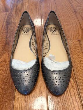 Vince Camuto Silver Perforated Leather Round-Toe Flats